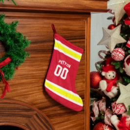 Meia De Natal Pequena Equipe de futebol vermelha, Dourada e branca perso