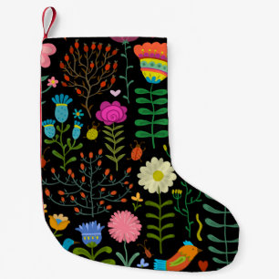 Meia De Natal Pequena Esboço floral, padrão artístico perfeito.