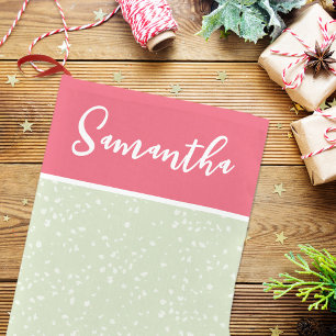 Meia De Natal Pequena Escuro de Caligrafia Branca, Cor-de-Rosa