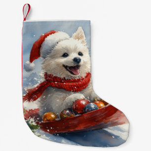 Meia De Natal Pequena Eskimo americano no Sledge Deixe nevar o Natal