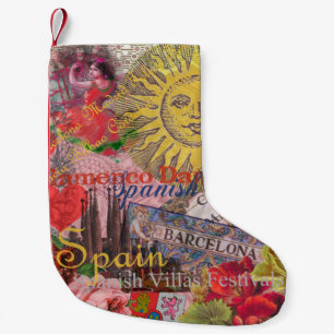 Meia De Natal Pequena Espanha Vintage Sol Viagem Colagem Retro Europa