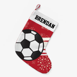 Meia De Natal Pequena Esportes Personalizados Stripes Soccer Vermelho