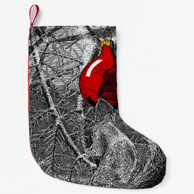 Meia De Natal Pequena Esquilo na Árvore de Natal (Frente)