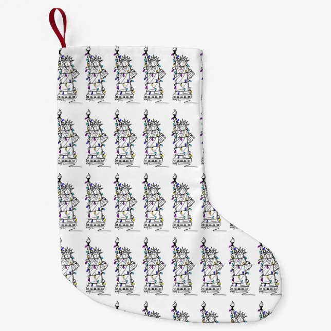 Meia De Natal Pequena Estátua da Liberdade Roxo NYC Nova Iorque Hanukkah (Frente)