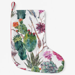 Meia De Natal Pequena Estilo Boho, Vintage Cactus Watercolor.