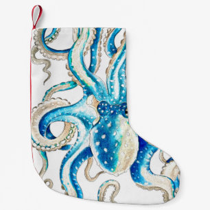 Meia De Natal Pequena Estilo Comic Octopus Azul
