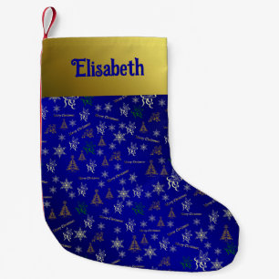 Meia De Natal Pequena estocagem de natal azul e dourado