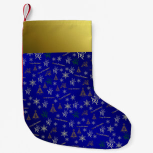 Meia De Natal Pequena estocagem de natal azul e dourado