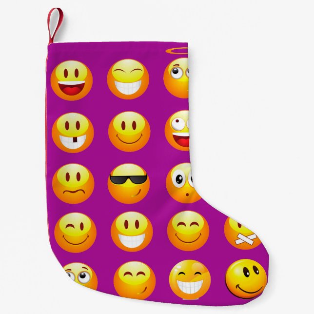 Meia De Natal Pequena estocagem de natal de emojis xmas roxo (Frente)