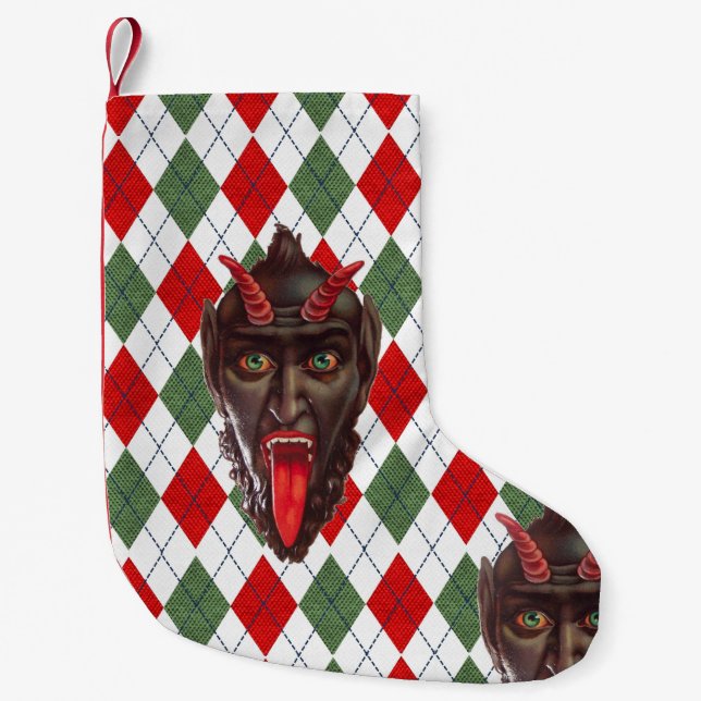 Meia De Natal Pequena estocagem de Natal de xadrez krampus xmas (Frente)