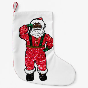 Meia De Natal Pequena estocagem de santa claus xmas preto brilhante