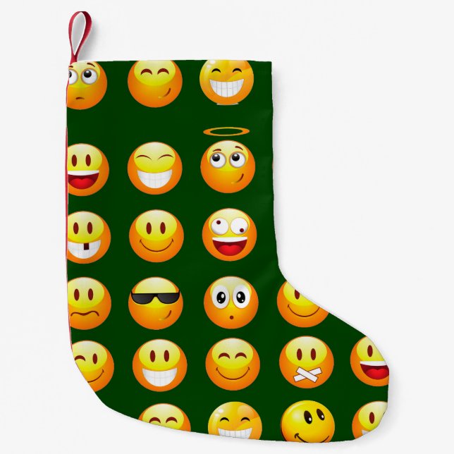Meia De Natal Pequena estoque de natal de emoji xmas verde-escuro (Frente)