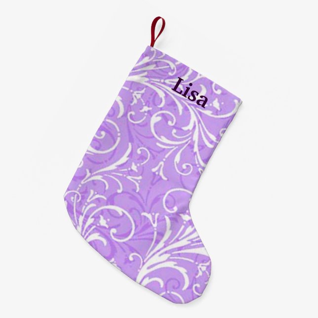 Meia De Natal Pequena Estoque de Natal Ornamental Roxo Personalizado (Frente (Pendurada))