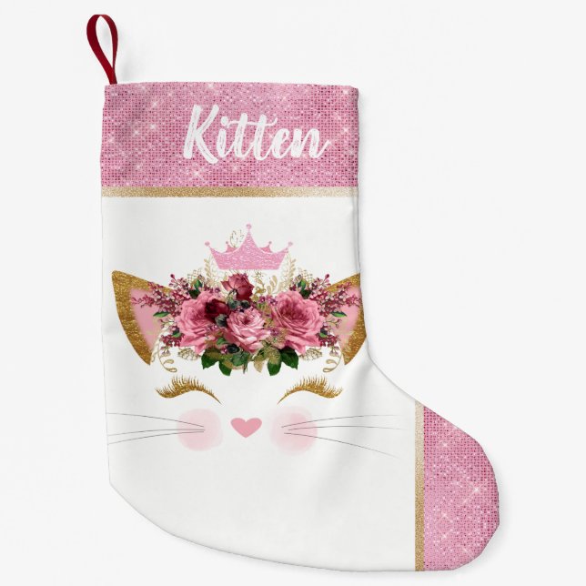 Meia De Natal Pequena Estoque de Natal Personalizado do Gatinho da Princ (Frente)