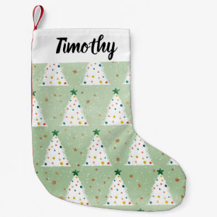 Meia De Natal Pequena Estrela Verde e Ornamentos de Árvores Xmas Branca