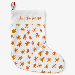 Meia De Natal Pequena Estrelas aquarelas com nome - laranja