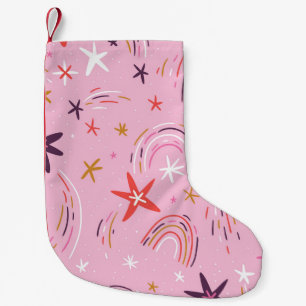 Meia De Natal Pequena Estrelas Bonitas Rainbows Padrão Rosa
