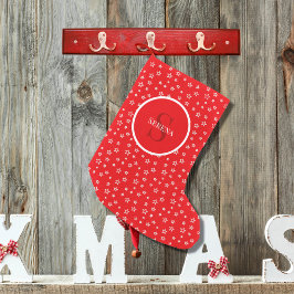 Meia De Natal Pequena Estrelas em vermelho e branco com Monograma e Nome