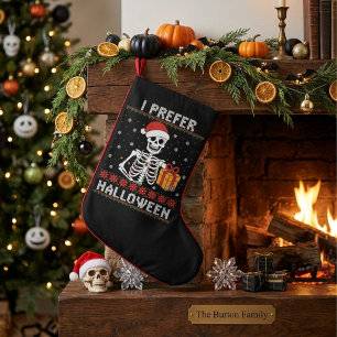 Meia De Natal Pequena Eu Prefiro o Halloween Esqueleto Engraçado Natal F