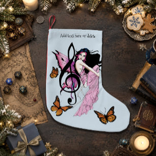Meia De Natal Pequena Fada Azul Rosa Caprichosa Nota de Música Fantasia