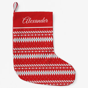 Meia De Natal Pequena Fair Isle Winter Pattern Red