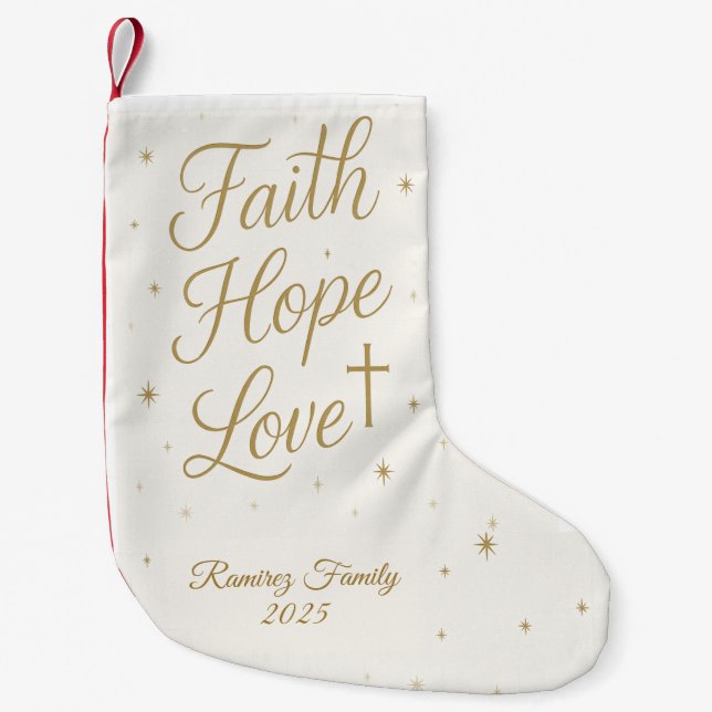 Meia De Natal Pequena Faith Hope Love Christian Christmas Stocking (Frente)