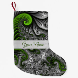 Meia De Natal Pequena Fantasy World Green Cinza Fractal Art Name
