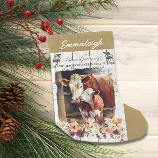 Meia De Natal Pequena Farmhouse Floral Hereford Vaca Natal Stocks