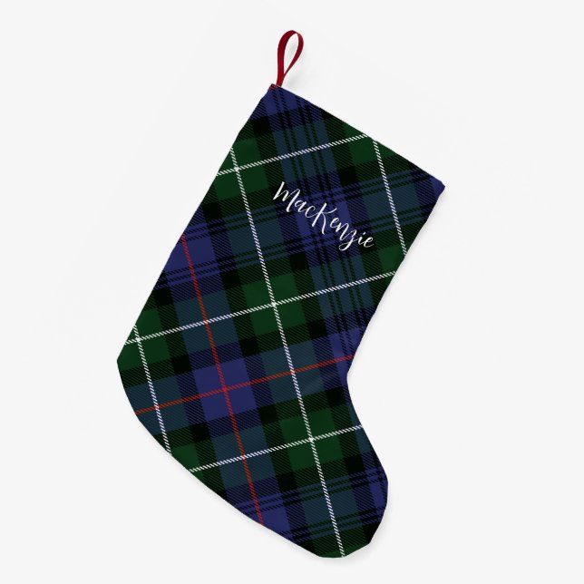 Meia De Natal Pequena Farmhouse Rustic Xadrez MacKenzie Tartan (Frente (Pendurada))