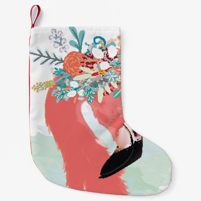 Meia De Natal Pequena Fashion illustration with drawn pink flamingoflami (Frente)