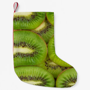 Meia De Natal Pequena Fatias de fruta de kiwi fresca e madura em castanh