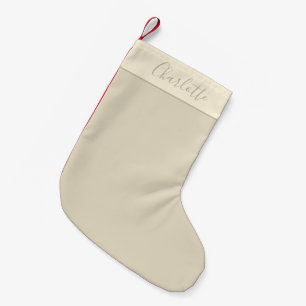 Meia De Natal Pequena Fazenda Moderna Nome Personalizado em Script Bege