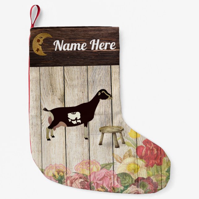 Meia De Natal Pequena Fazenda Personalizada LaMancha Dairy Goat (Frente)