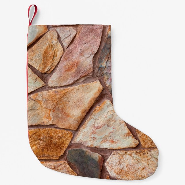 Meia De Natal Pequena Fechamento de uma parede de pedra como papel de fu (Frente)