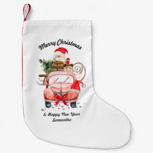 Meia De Natal Pequena Feliz Ano Novo Nome Caminhão do Papai Noel Natal f