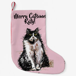 Meia De Natal Pequena Feliz de Gato Tuxedo Catsmus, cor-de-rosa, Stocks