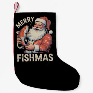 Meia De Natal Pequena Feliz Fishmas Natal Divertido Papai Noel Pescando 