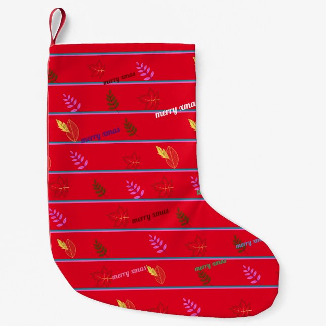 Meia De Natal Pequena Feliz Folha de Natal (Frente)