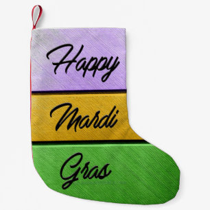 Meia De Natal Pequena Feliz Mardi Gras roxo de ouro b