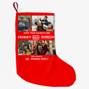 Meia De Natal Pequena Feliz moderna e foto da família brilhante