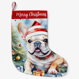 Meia De Natal Pequena Feliz Natal Chapéu Festivo Francês Bulldog -