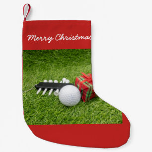 Meia De Natal Pequena Feliz Natal com golfe e presente em verde