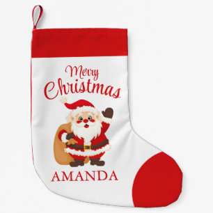 Meia De Natal Pequena Feliz Natal Desenho Simples do Papai Noel Vermelho