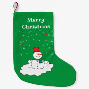 Meia De Natal Pequena Feliz Natal Família Snowman Snowflakes Verde