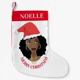 Meia De Natal Pequena Feliz Natal, Mulher Negra, Chapéu Vermelho de San