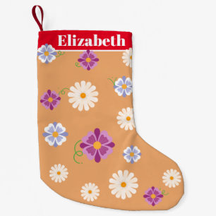 Meia De Natal Pequena Feliz Natal Nome Personalizado com Padrão de Flor