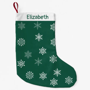 Meia De Natal Pequena Feliz Natal - Padrão de Neve - Verde Personalizado
