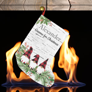 Meia De Natal Pequena Feliz Natal Red Hat BuffaloXadrez Gnomos Sm