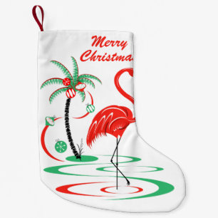 Meia De Natal Pequena Feliz Natal vermelho do flamingo do Natal frente e