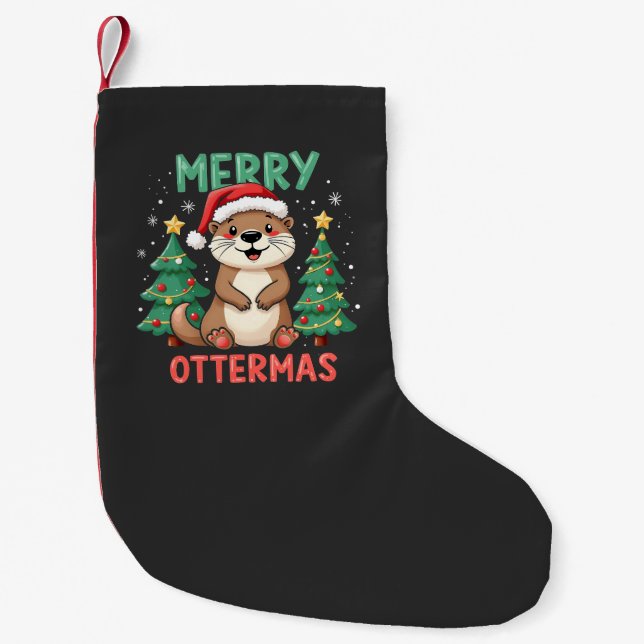 Meia De Natal Pequena Feliz Ottermas Engraçada Ottermas Amantes de Natal (Frente)